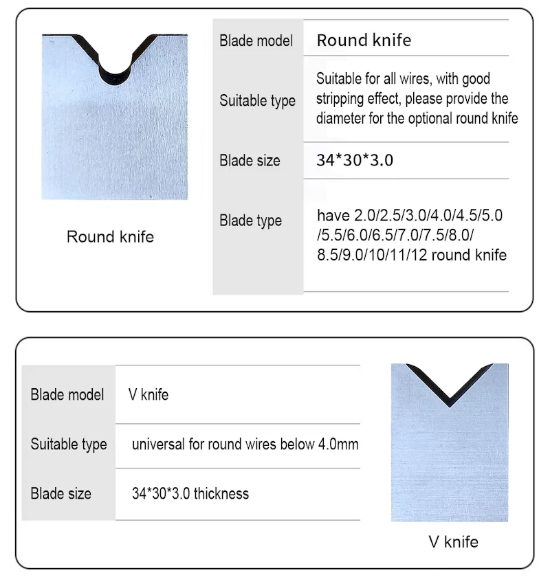 Cuchilla pelacables neumática, 305 máquina desolladadora horizontal, varias herramientas, 315 cuchillas planas, cuchilla en V, cuchilla redonda, cuchilla en U, 310 accesorios 