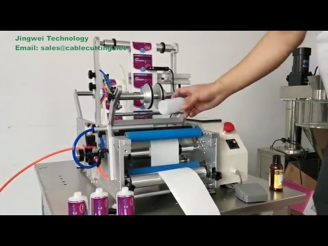 Máquina etiquetadora semiautomática para botellas redondas